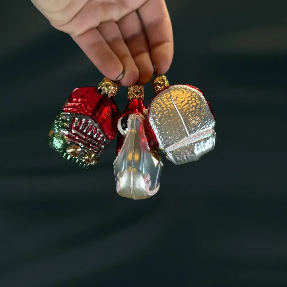 3x vintage Old World Christmas tree Ornaments Santa Sleigh House train w Box